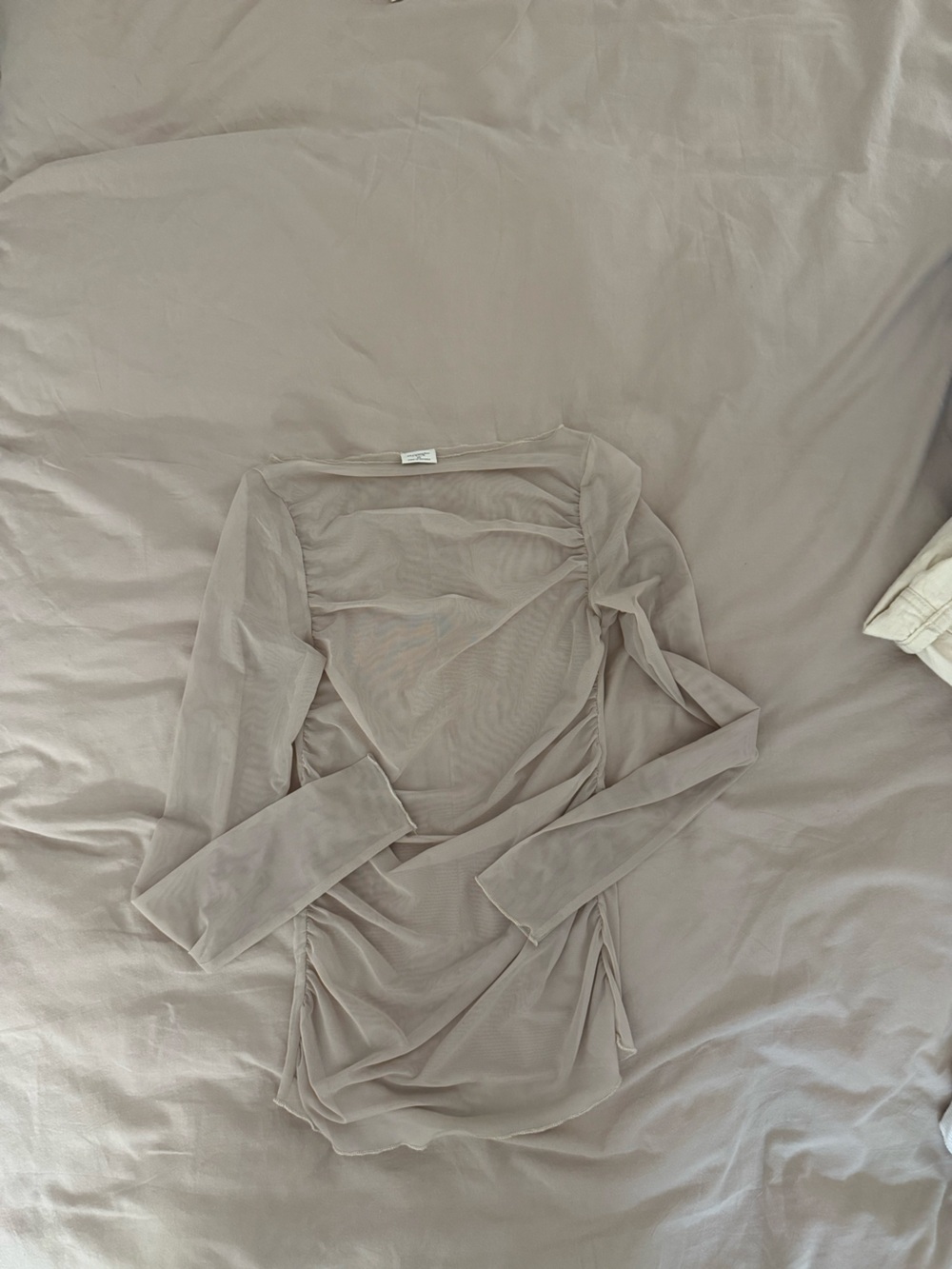 Abercrombie Sheer Long-Sleeve Mesh Top in Beige